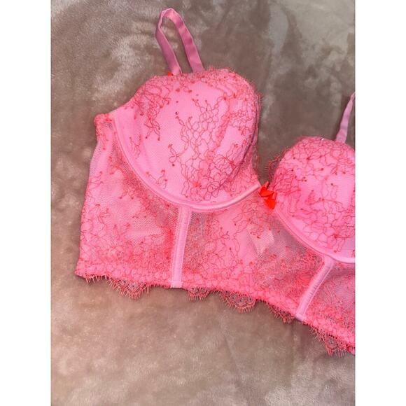 Victoria’s Secret very sexy longline hot pink lace Demi bra size 36C - Picture 2 of 6